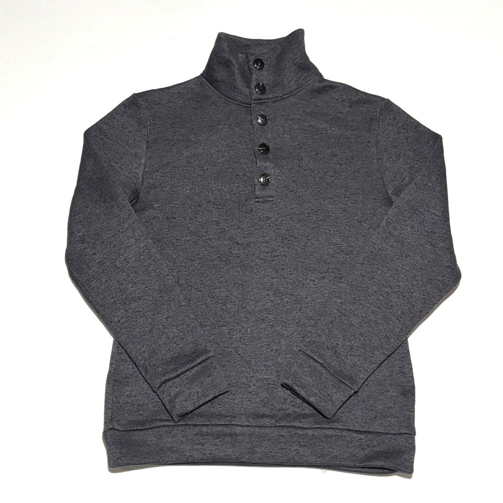 H2H Mock Neck Pullover Men Size L Charcoal Grey Button Placket Sweater